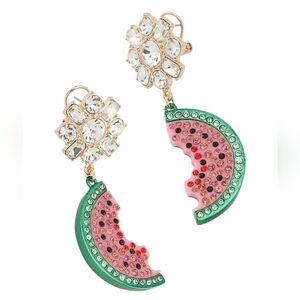 Betsey Johnson Watermelon Crystal Earrings - Pink and Green